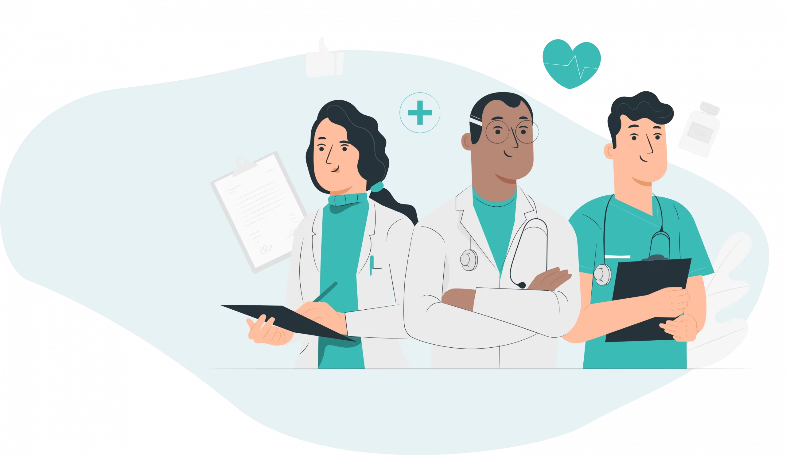 Une illustration de 3 professionnels de santé