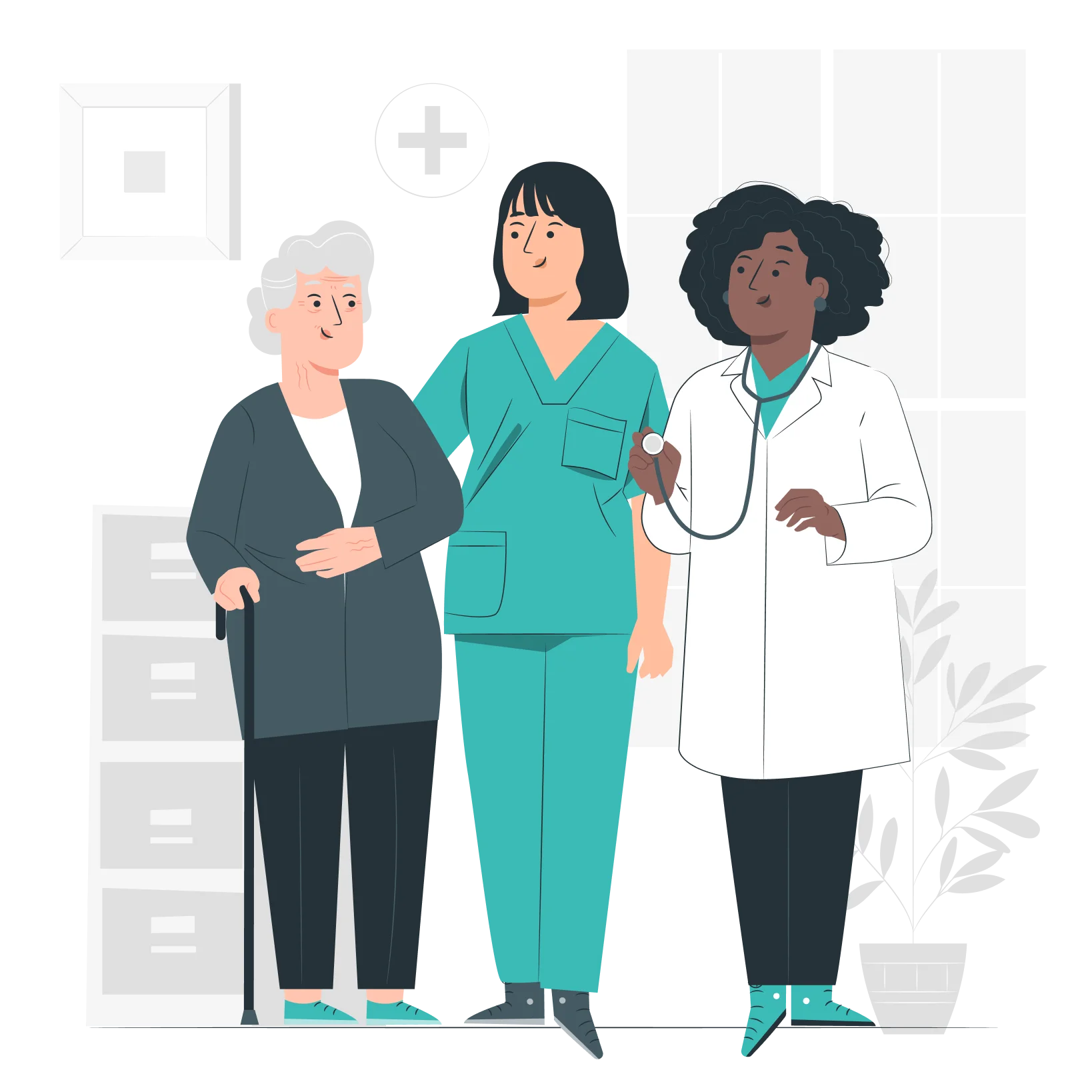 Des médecins et une personne agée